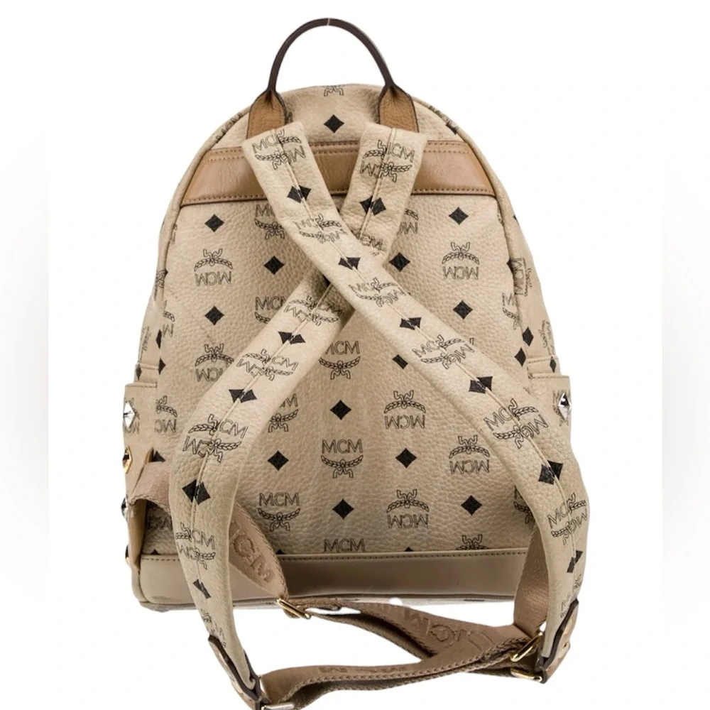 MCM Tan Backpack with Gold and Silver Studs - Picture 4 of 6